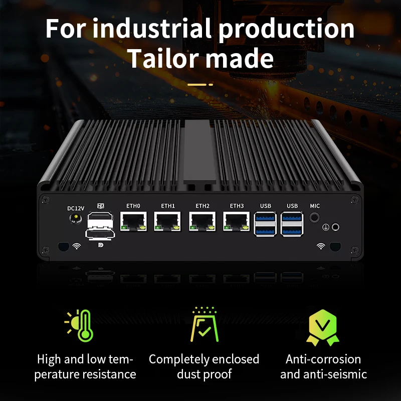 Intel Core i7-8550U i3-7100U Fanless Embedded Industrial PC 6*RS232 COM 4G SIM 4Lan Mini Firewall Router Quad core Ubuntu 8G RAM