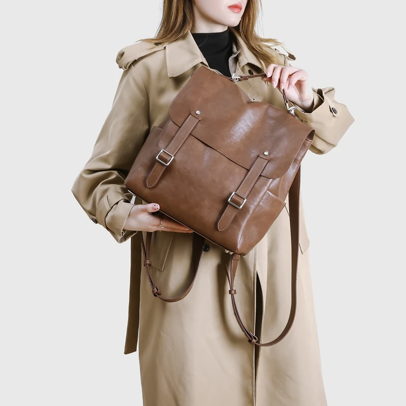 2025 new fashion female luxury designer handbag wax leather buckle bottom shoulder bag pu leather soft commuter armpit handbag