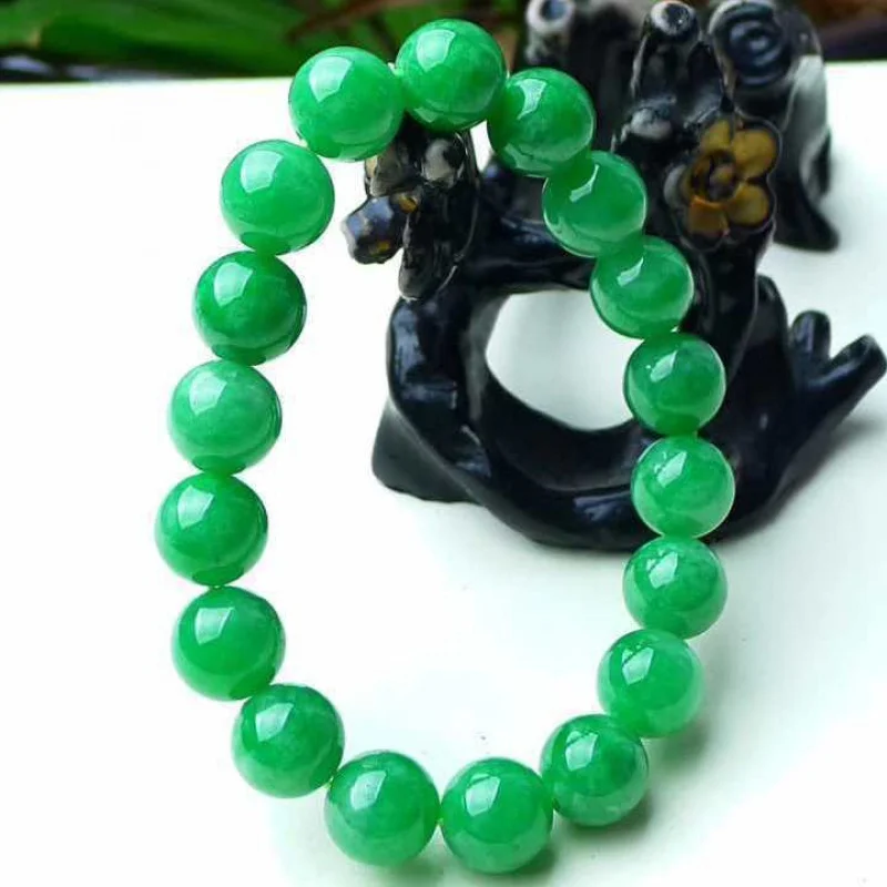 Genuine Natural a-Level Jade Myanmar Full Emerald Bracelet Yang Green round Beads Necklace