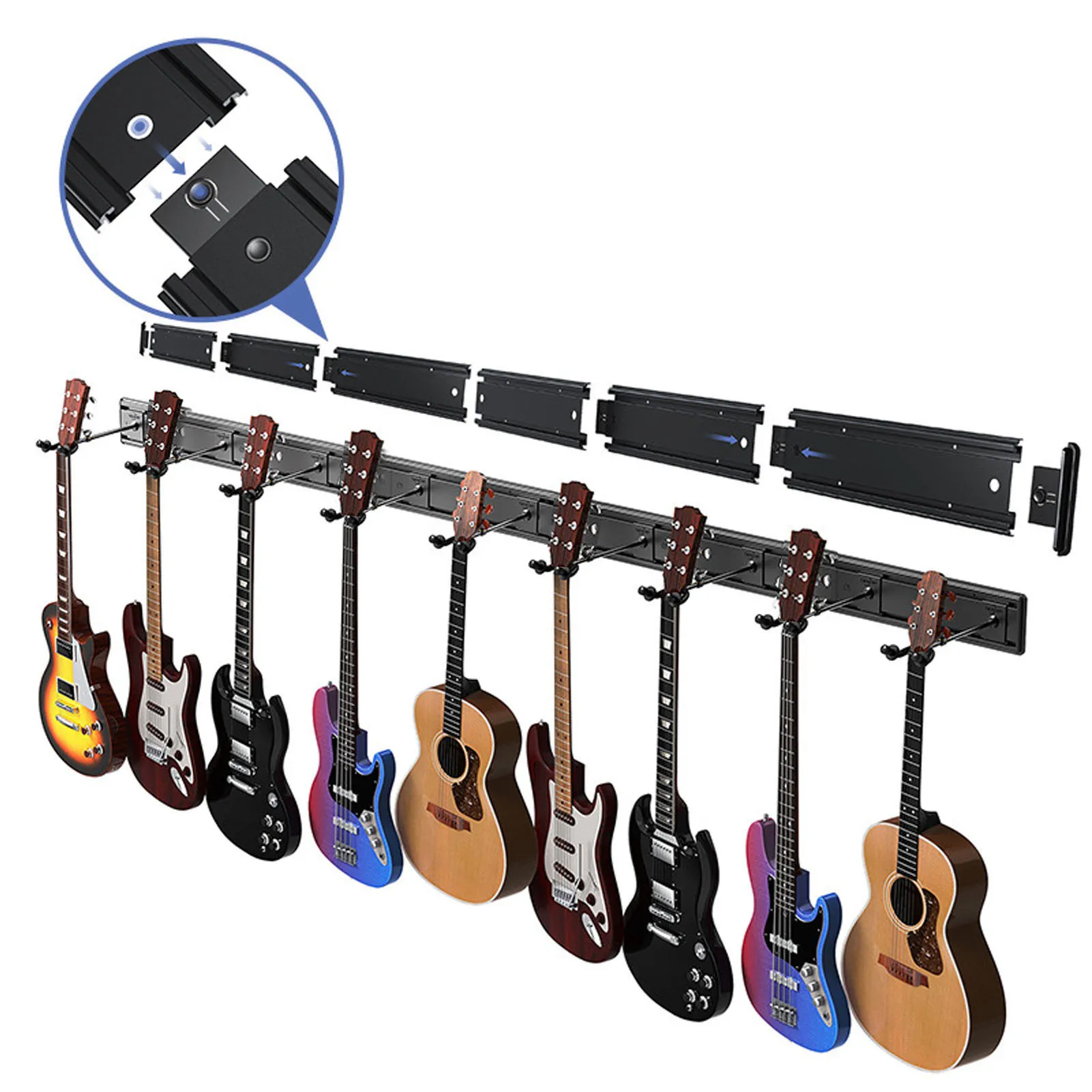 Wieszak na gitarę 3-częściowy, łączony, ścienny uchwyt na gitarę, szyna ze stopu aluminium, elegancki i stylowy do gitar elektrycznych i akustycznych.