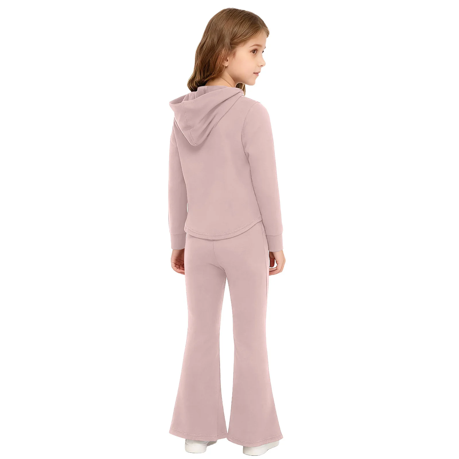Girls 2Pcs Yoga Outfit Quick-Drying Sports Suit Fashion Long Sleeve Hooded Sweatshirt+Flared Pants for Workout Casual Daily Wear