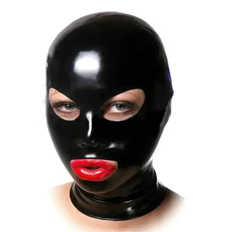 

Handmade Latex Hood Sexy Fetish Mask Open Eyes and Mouth with Back Zipper for Halloween Cosplay Costumes