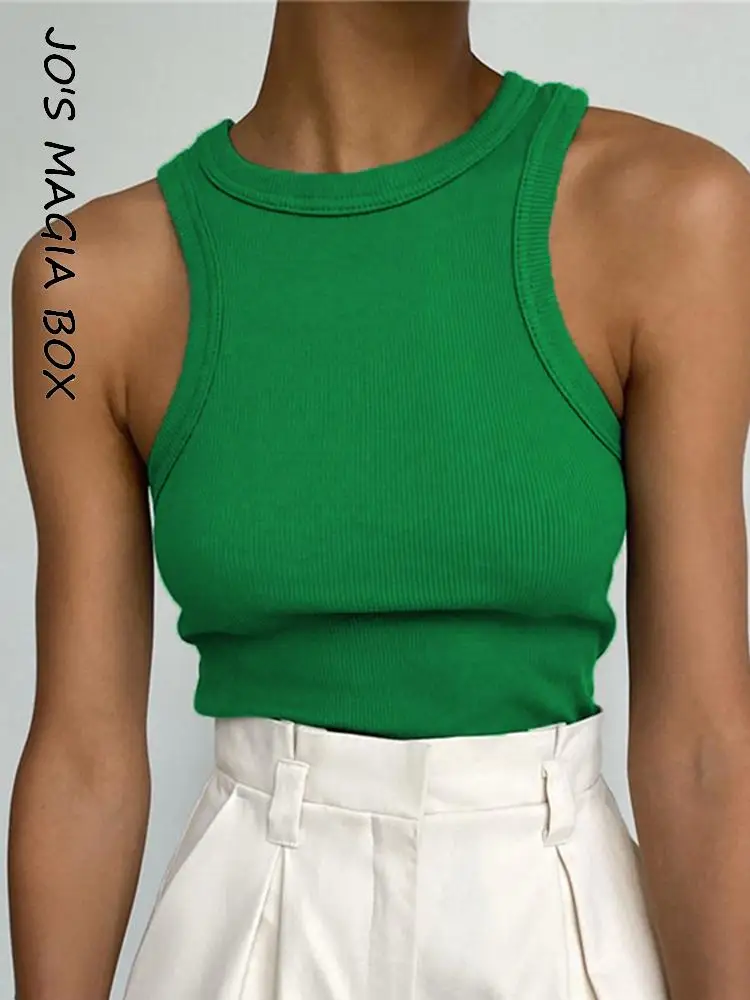 

Jo's Magia Box Y2K Knitted Cropped Corset Basic Women's Crop Top 2022 Summer Solid Sleeveless O Neck Casual Party Woman Tops