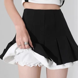 Y2k Women Pleated Skirts Patchwork Summer High Waist Korean JK Mini Skirt Black Fashion Zipper Slim Girls Dancing Skirt