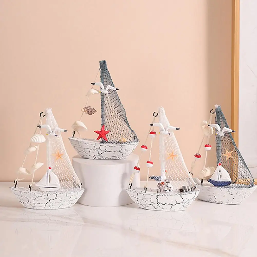 Boat Figurine Mini Sailboat Model Nautical Resin Boat Decoration Rustic Vintage Beach Ocean Theme Ship Ornament Miniature Boat