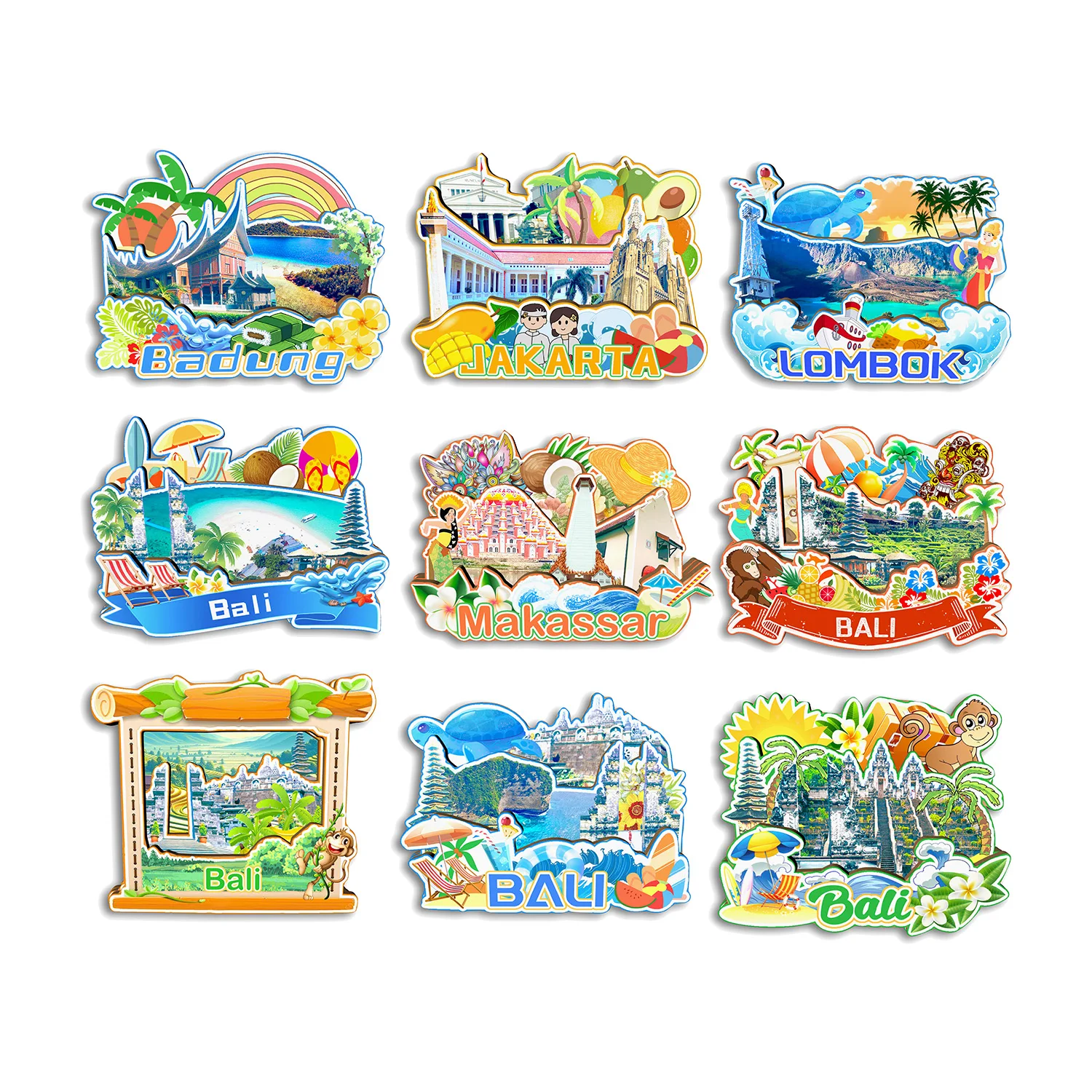 Bali Lombok Jakarta Badung Makassar Indonesia Fridge Magnet Travel Souvenir Gift
