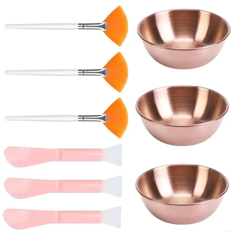 M6CB Pack of 9 Complete Face Mask Mixing Bowl and Tool Set for Handmade Skincare