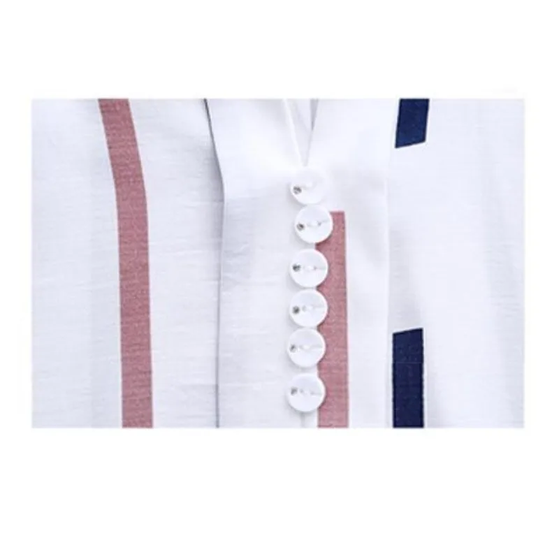 2024Spring and Autumn Women\'s New Korean V-neck Button Striped Chiffon Shirt Fashion Commuter Long Sleeve Loose Versatile Top