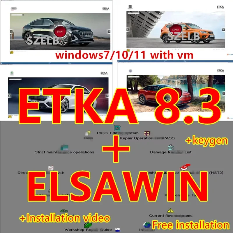 ETKA 8.3 مجموعة من كتالوج قطع غيار السيارات الإلكترونية، مناسبة لتركيب مجاني متعدد اللغات v/w au/di se/atsko/da ETKA