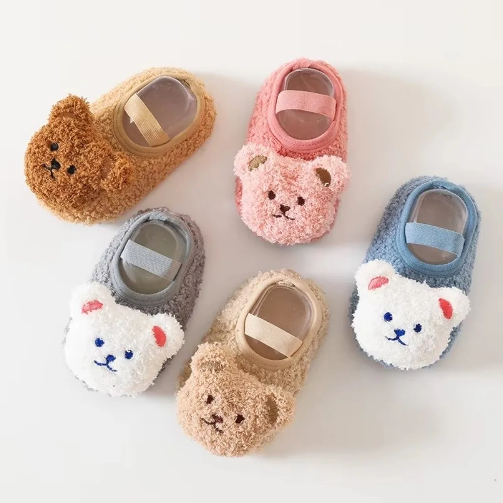 

New Winter Warm Baby Slippers Soft Anti-slip Infant Floor Socks Cute Cartoon Bear Newborn Learning Walking Shoes Toddler Shoes