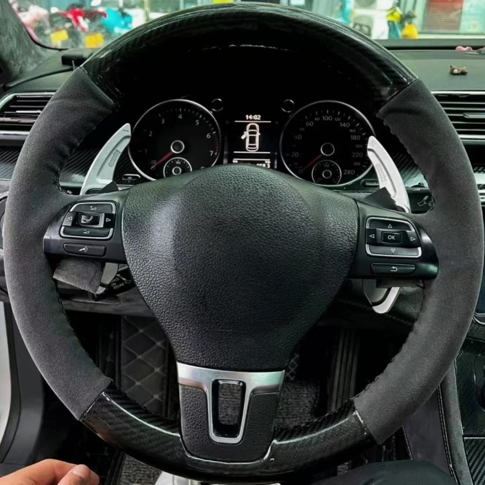 

Car Steering Wheel Cover Carbon Fibre Leather For Volkswagen Golf Tiguan Passat B7 CC Touran Jetta Mk6 Steering-Wheel Cover Wrap
