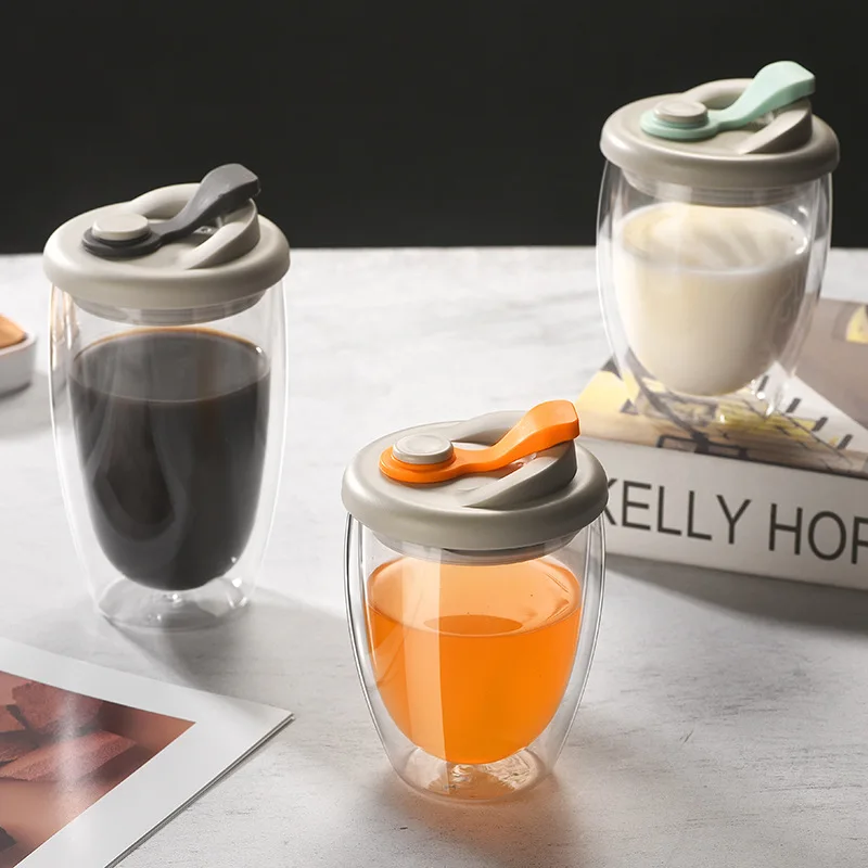 Water Bottle Coffee Travel Cup Set Heat-resistant Double Wall Glass Cup Beer Mug Tea With Lid Leak-Proof Transparent Glass Cups