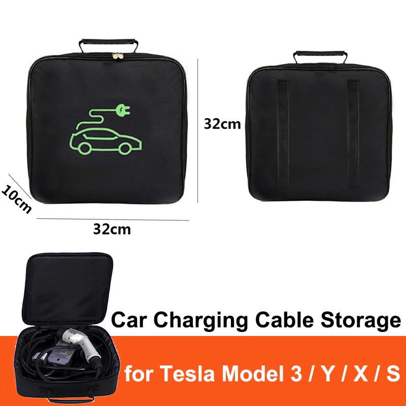 Car Charging Cable Storage  For Tesla Model 3 Y S X 2023 Carry Bag Vehicle Charger Plugs Socket Jumper Waterproof Fire Retardant