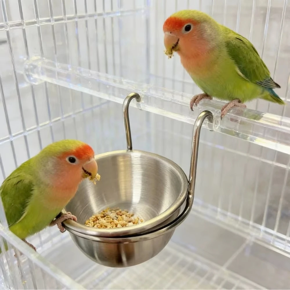 Stainless Steel Bird Feeder Cup Parrots Parakeet Cage Water Dish Bowl Pet Feeding Hanging Metal Utility Tool Kits Sets Pro Max
