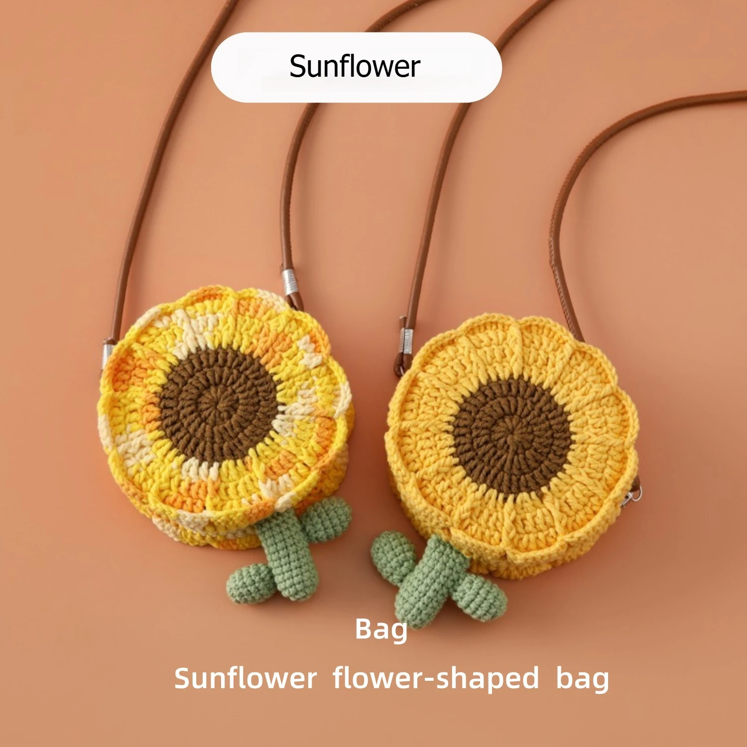 Youth Campus Handmade Finished Flower Neutral Bag Thread Crocheted Sunflower Flower Bag Men's and Women's Crochet Crossbody