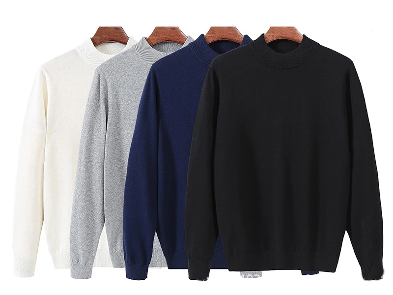 High Quality Spring Autumn  Men's Cotton Sweaters Mock Neck Pullovers Knitted Sweater Hommes Fit Slim Solid Color Tops Clothes