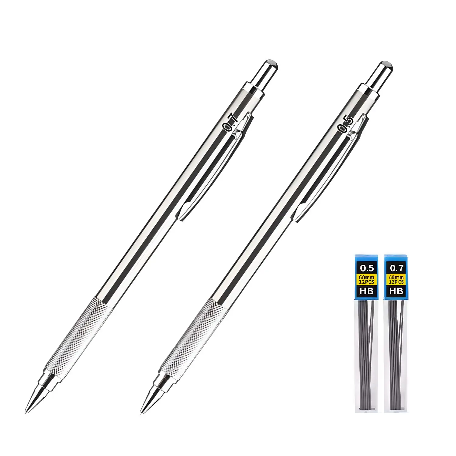 

Металлический механический карандаш, 2 шт. (0,5 и 0,7 мм) — цельнометаллический, выдвижной, премиум-класса с 12 стержнями для письма/черчения/технического рисования