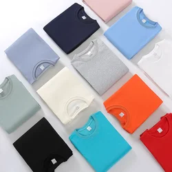 10.6oz 300gsm Cotton Pullover Sweater Men Solid Color Long Sleeve Round Neck Hoodless T-shirt Spring Autumn Coat Women