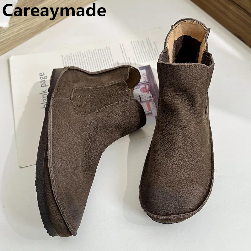

Careaymade-Genuine Leather wider toe big size women's short boots,soft sole comfortable handmade women's shoes,fashion boots