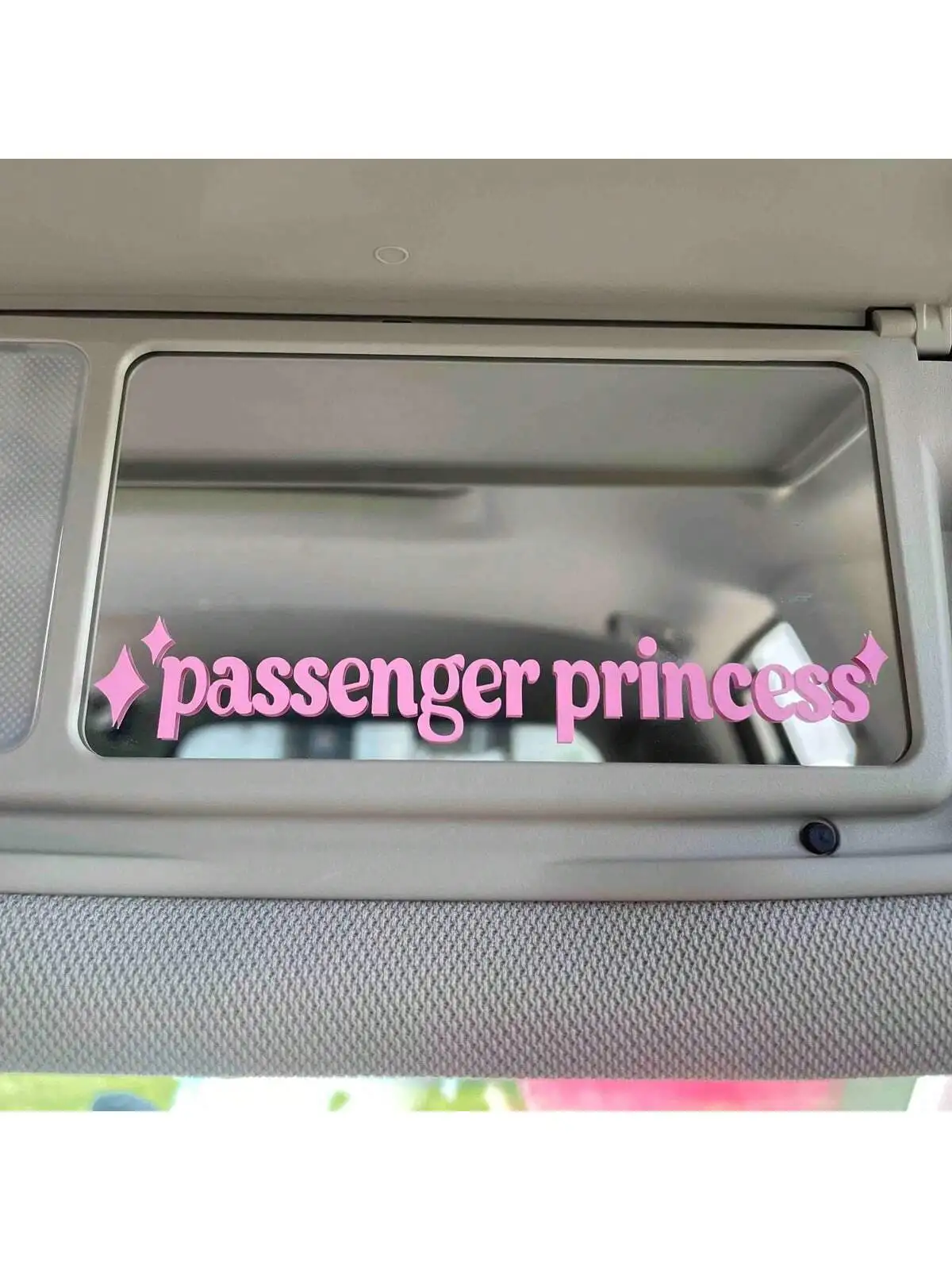 Passenger Princess Car Decal, Cute Waterproof Vinyl Sticker for Sun Visor Mirror, Car Accessories for Women