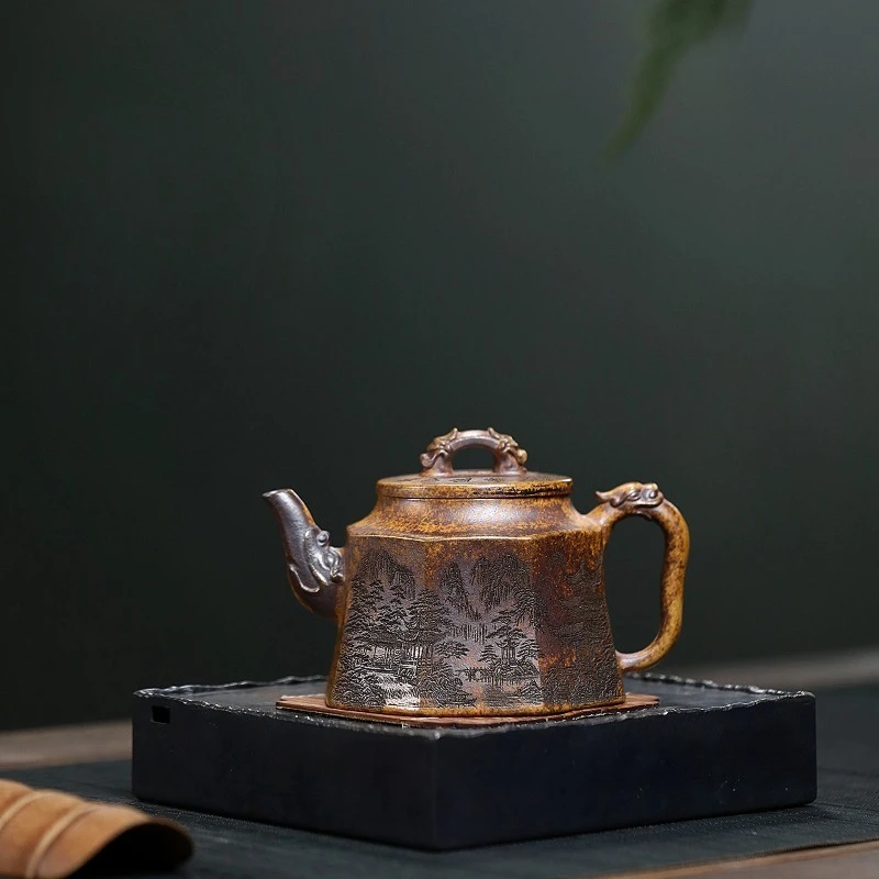 Yixing handmade purple clay teapot, raw ore, gold sand,tea pot, Kung Fu tea set 300ml