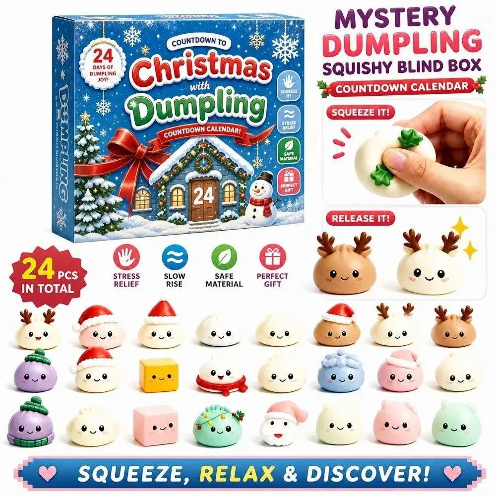24Pcs Countdown Calendar Christmas Fidget Toy Set Christmas Toy Colorful Squishy Pinch Toy Kit 24Pcs Dumpling