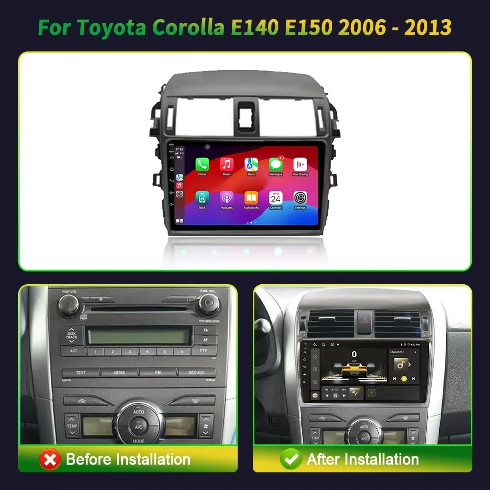 Android 13 For Toyota Corolla E140 E150 2006-2013 Car Radio Navigation Corolla Multimedia Wireless Apple Carplay Screen Stereo