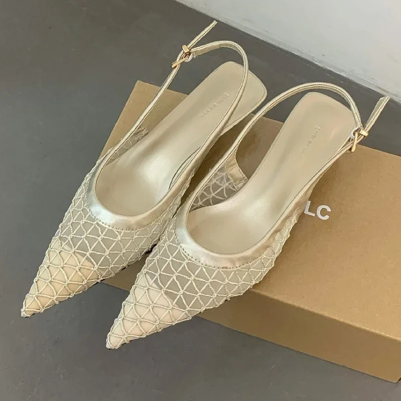 

Pointed Toe Breathable Mesh Mules Shoes Women Pumps Low Heel Dress Shoes Ladies Balck Fashion Brand Slingbacks Sandals for Women