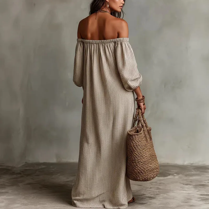 Spring Summer Beach Vacation Maxi Dress Woman Sexy Off Shoulder Puff Sleeve Lon… - Image 2