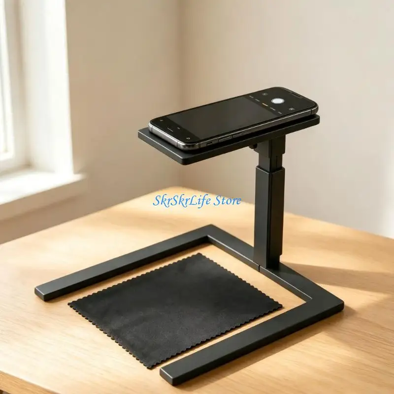 E65E Hands Off Phone Copy Stand for Flat Item Photo Work with Stable Desk Frame for Card Review and Coin Viewing Tasks