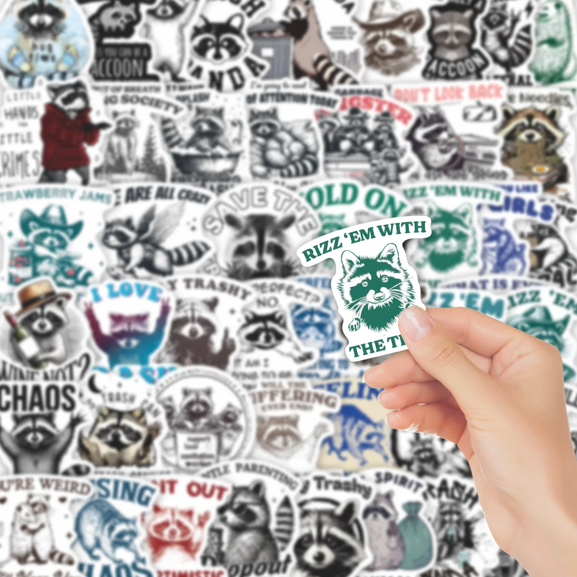 

50pcs cartoon raccoon graffiti stickers for cross-border diy waterproof stickers, luggage and notebook decoration stickers