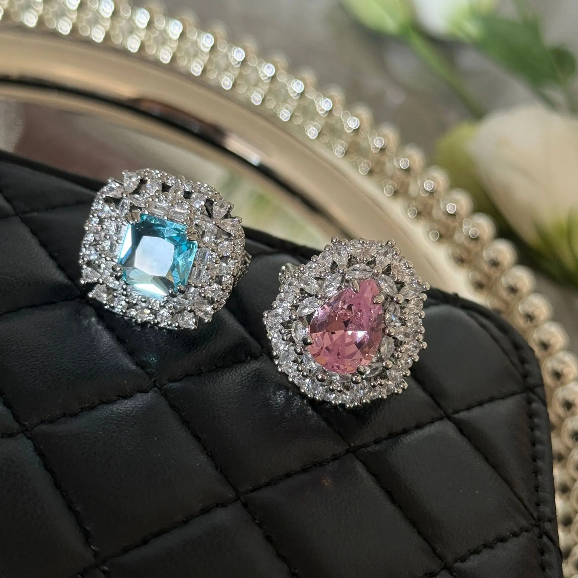 

Новинка: роскошное кольцо с морскими синими драгоценными камнями, регулируемое, из серебра 925 пробы, инкрустированное бриллиантами, с розовыми каплями воды, ювелирные украшения, подарки.