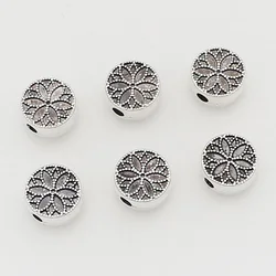 20pcs/Lot Double Sides Flower Flat Round Pie Loose Beads 10mm Manual Bracelets Metal Bead Spacer Charms DIY Jewelry Findings