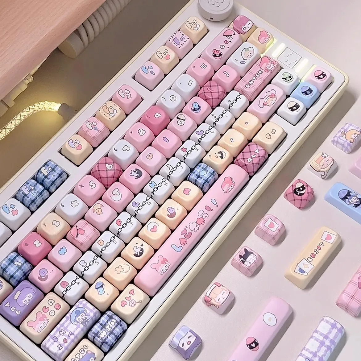 Keyboard Cute Keycaps Anime Sweet Guardian Egg 142 Keys Pbt Cherry/Eoa Keycaps For Mechanical Keyboard Gamer Custom Accessories