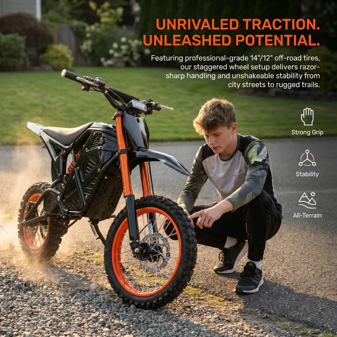 EDB001 Black&Orange Adult Electric Off Road Dirt Bike Strong Power Brushless Motor Hydraulic Front Fork Rear Nitrogen Shock Absorber Hydraulic Disc Brake Detachable Waterproof Lithium Battery Mountain Trail Riding Electric Motorcycle