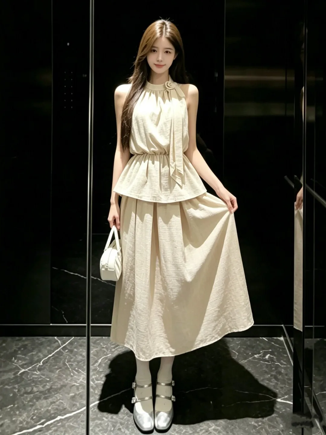 

Korean Style Unique Beautiful Halter Top Skirt Set Summer 2026 Comfortable mid Waist Long Skirt Vest Style Top Women's Fashion