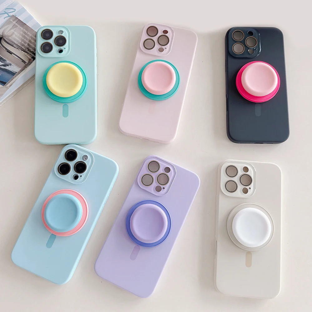 

Cute Folding Bracket Kickstand Candy Color Summer Phone Case for iPhone 12 13 14 15 16 Pro Max Wireless Charging Magnetic Cover