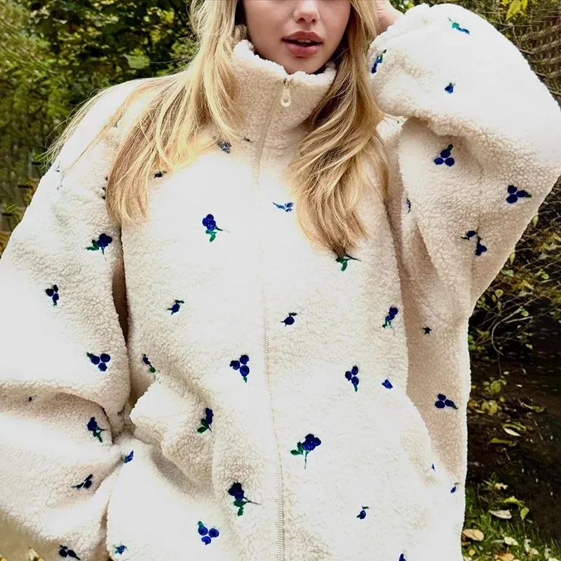 

Talenza Vintage Print Wool Jacket Women New Winter Fashion Print Oversized Thicken Fleece Jacket Casual Commuter Women Outerwear