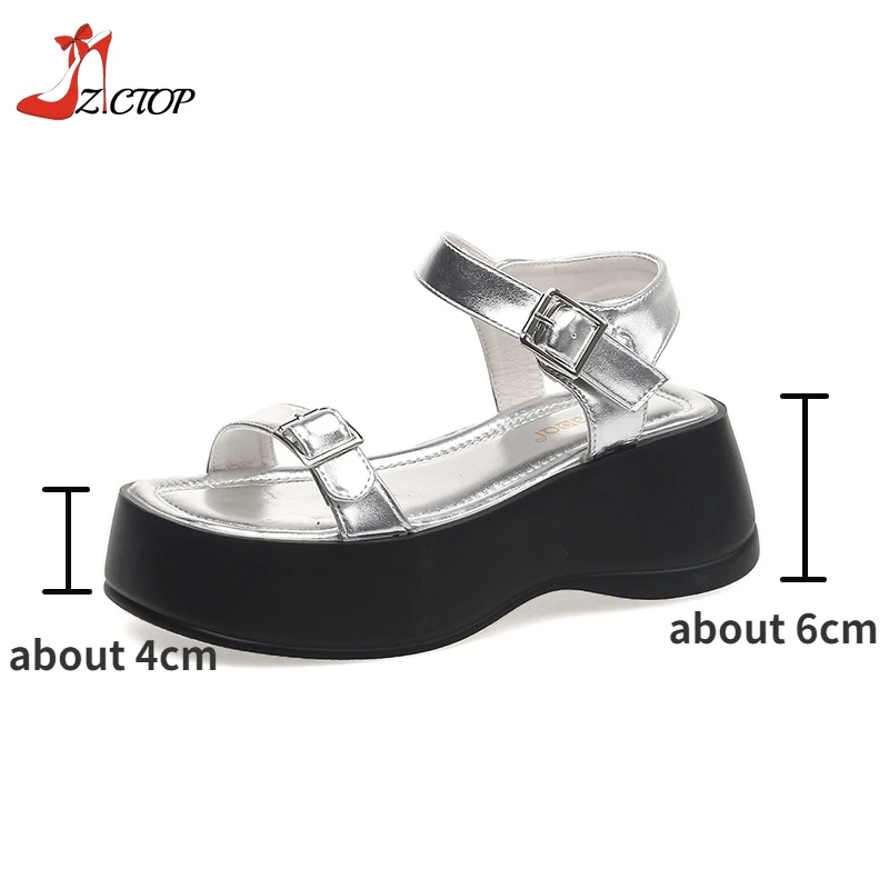 Summer Platform Sandals for Women Wedges Thick Soled Shoes Black Silver Open Toe Buckle Strap Chunky Sandal Comfort Casual Shoes