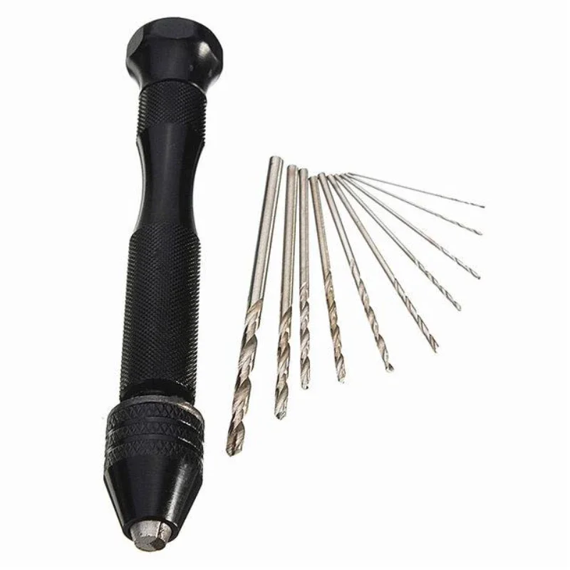 10Pcs/Set Twist Drills Rotary Tools Mini Micro Aluminum Hand Manual Hole Opener and Keyless Chuck