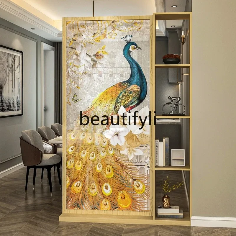 luxury screen partition integrated cabinet fabric living room entrance household small apartment seat screen peacock picture H