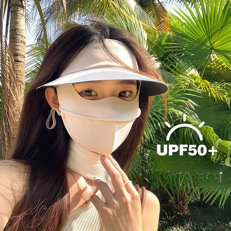 Summer One-piece Face Sunscreen Sunshade Ice Silk Mask Riding Anti-ultraviolet Face Mask Female Sunshade Hat Mask Integrated