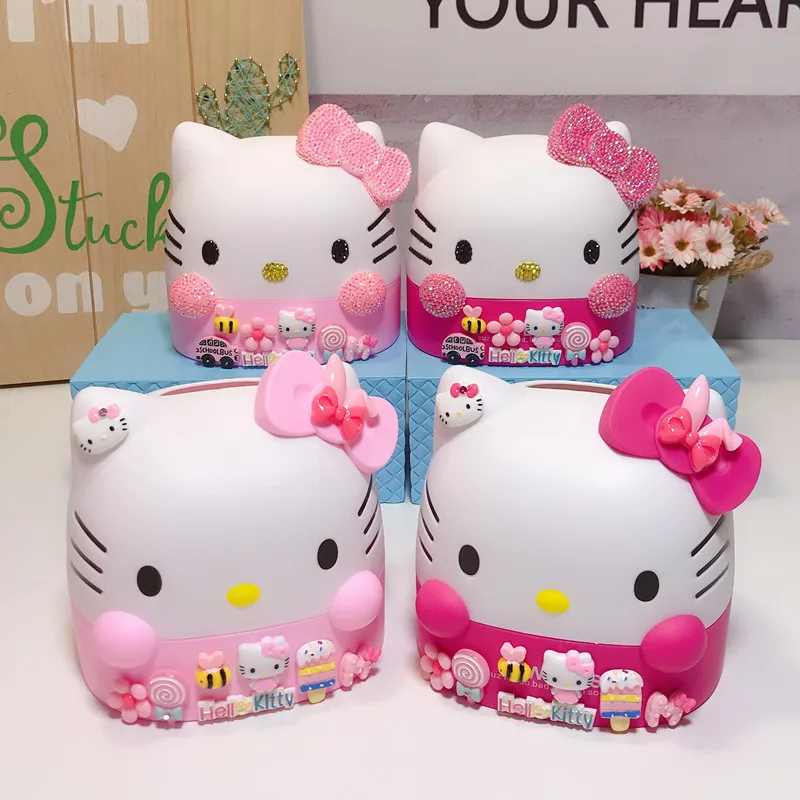 

Женская коробка для хранения салфеток Sanrio Hello Kitty со стразами, коробка для хранения салфеток, настольное украшение, органайзер для салфеток