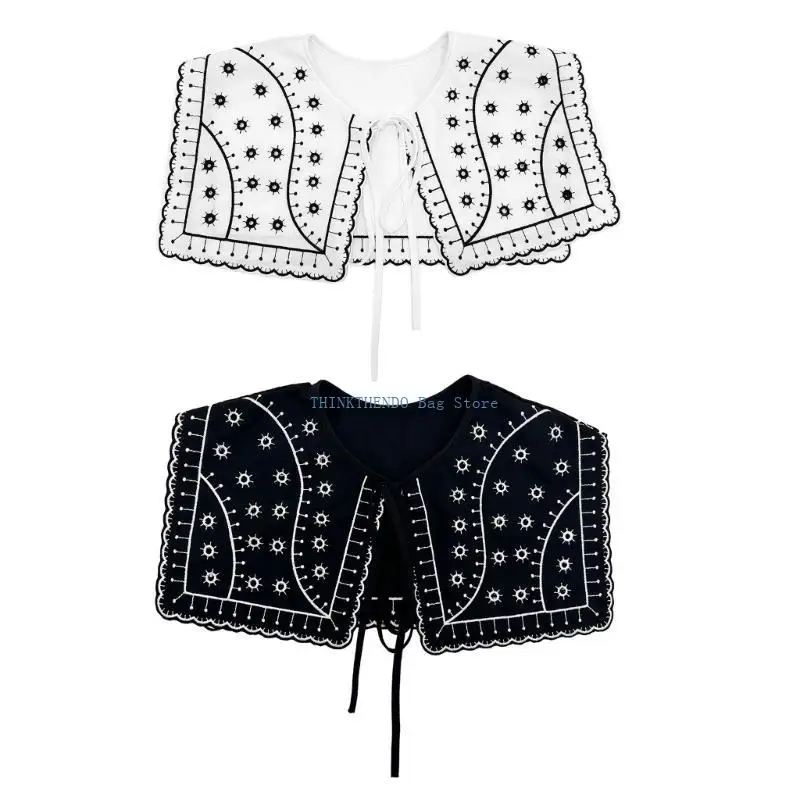340D Embroidered Half Shirt False Collar Black Spread Lapel Versatile Art Collar Sweet Shawl False Decorative Shawl