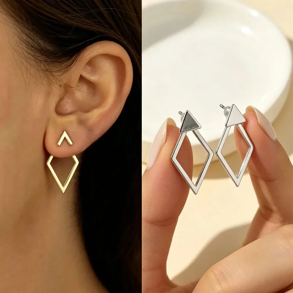 Women Metal Geometric Diamond Arrow Reversible Stud Earrings, Daily Vacation Party Wear Jewelry Gift