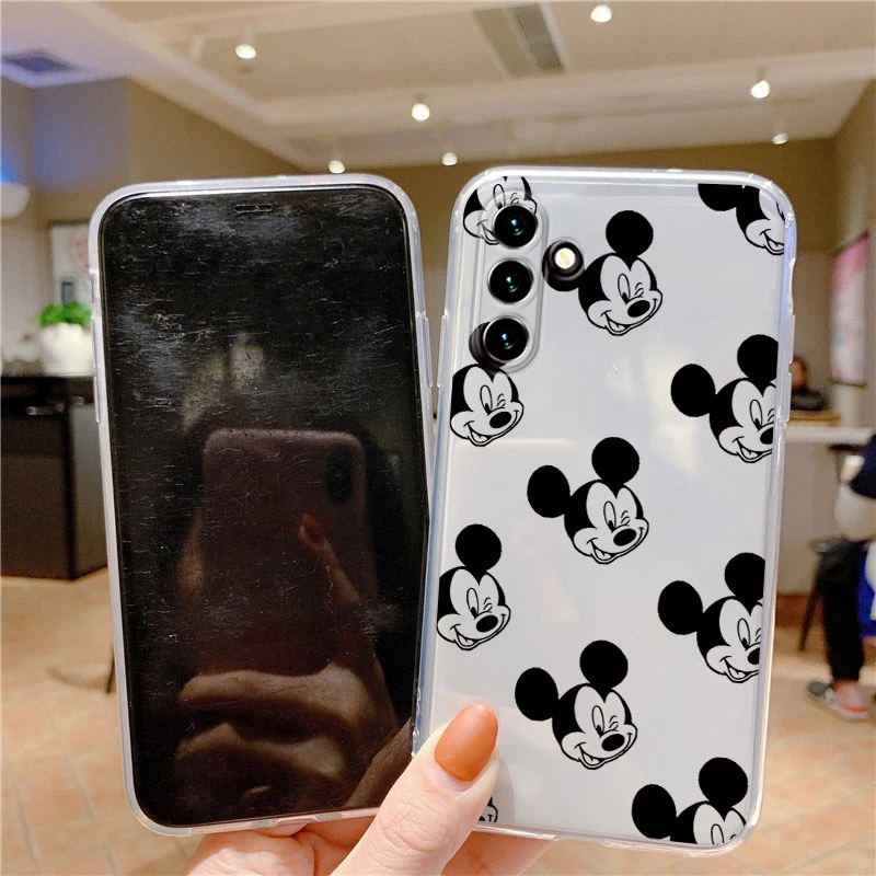 Caixa de telefone transparente para samsung galaxy a55, 5g, bonito, amor, mickey, minnie, mouse, margarida, donald, pato, ponto