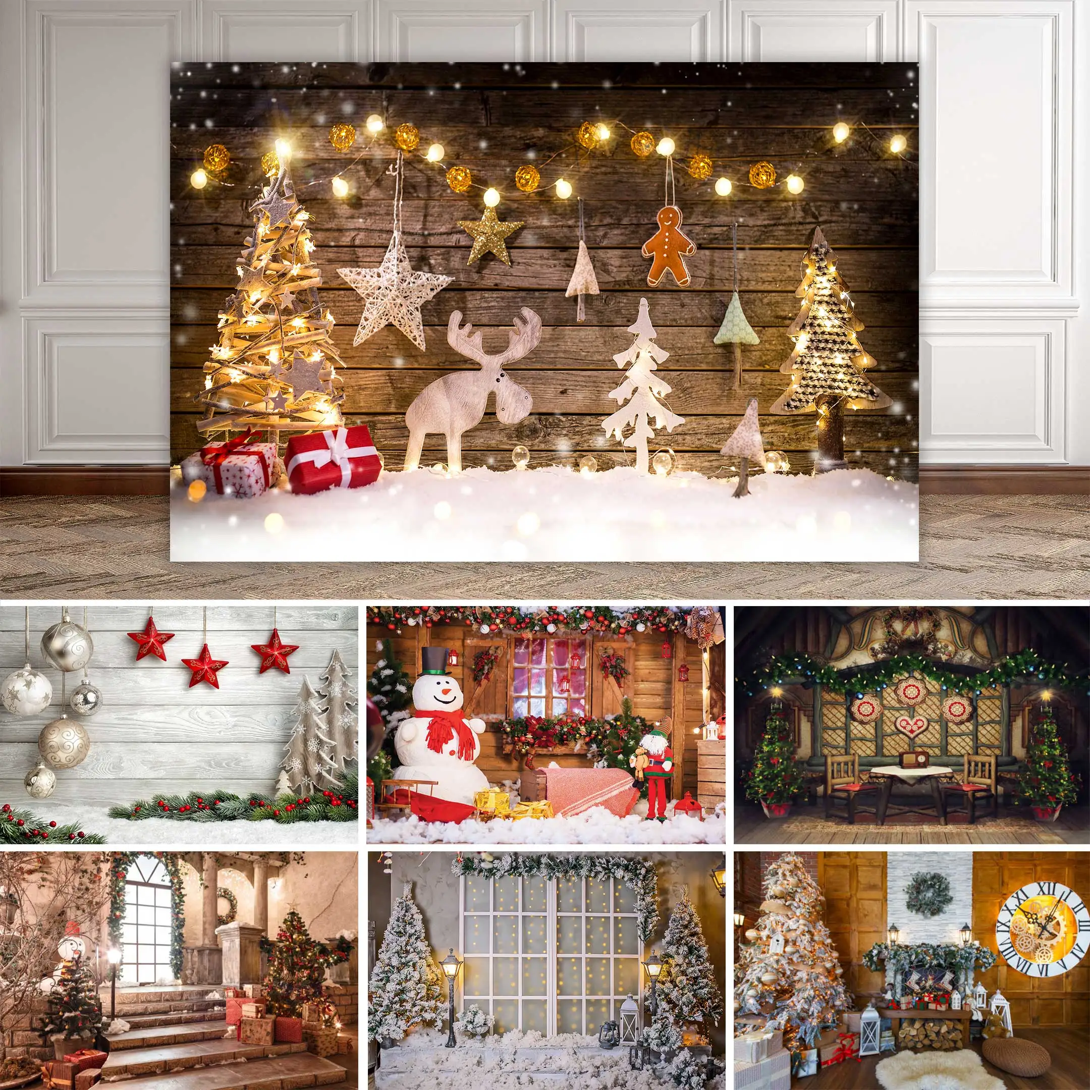 NeoBack Vinyl Christmas Tree Fireplace Stockings Home Decoration Photocall Banner Photography Background Studio Photo Backdrop