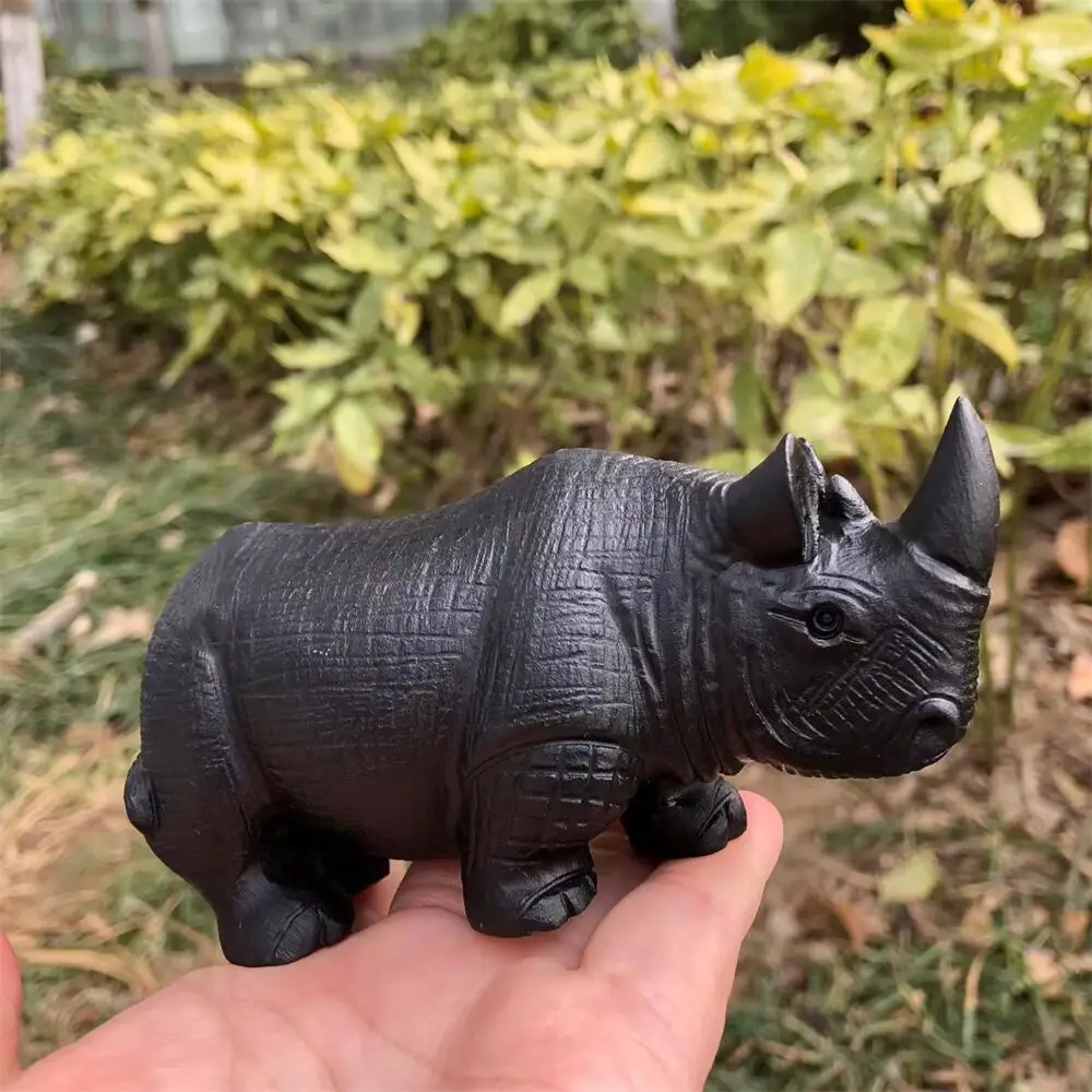 Natural Black Obsidian Rhino Crystal Quartz Carving Healing Polished Mineral Home Decoration Ornament
