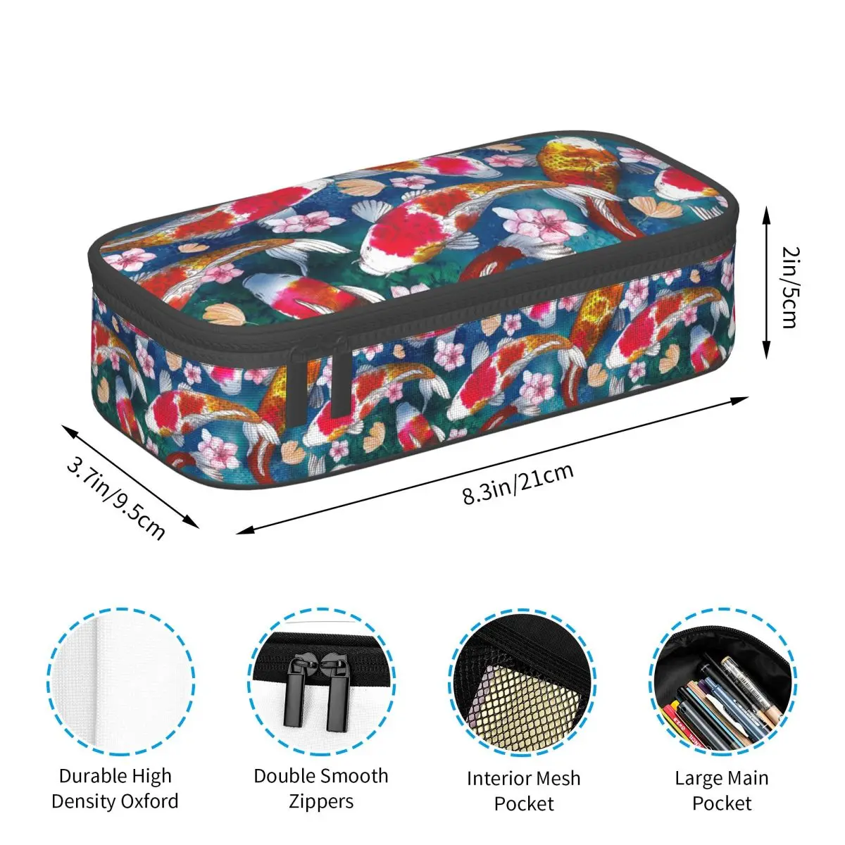 Vibrant Japanese Koi Fish Ripple Pencil Case for Students School Pen Box Pencil Bag Stationery Supplies Pen Holder Bag