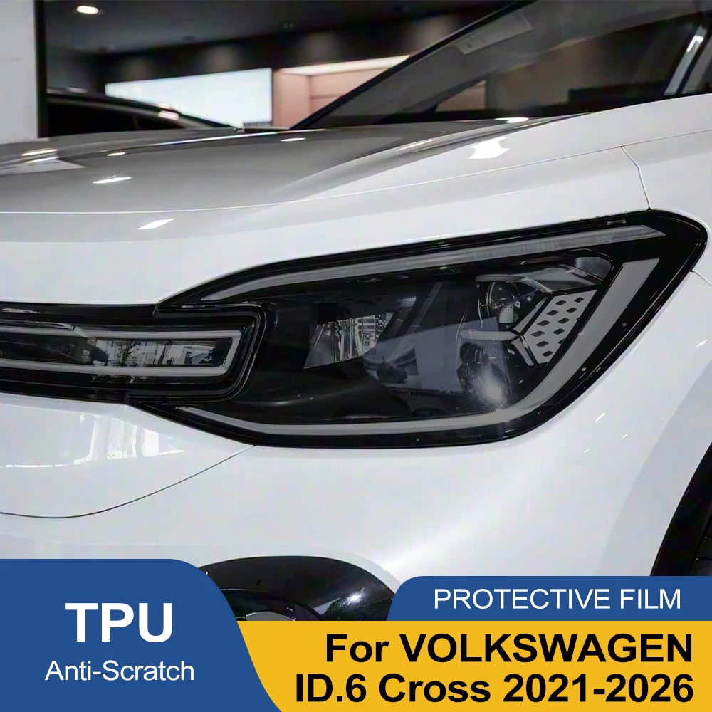 

Защитная пленка для фар Volkswagen ID.6 Cross 2021-2026, дымчато-черная, предварительно вырезанная, антицарапийная, высокоглянцевая, виниловая, комплект для оклейки